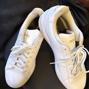 Adidas Women's White and Gold Sneakers